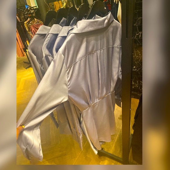 Satin long sleeves button down mini dress - Picture 4 of 4